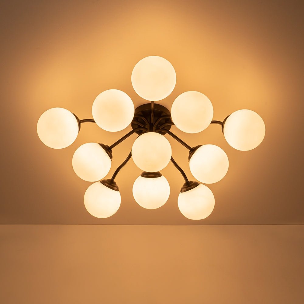 Lustre Boule Verre Opale Sputnik Semi-Encastré pour Salon
