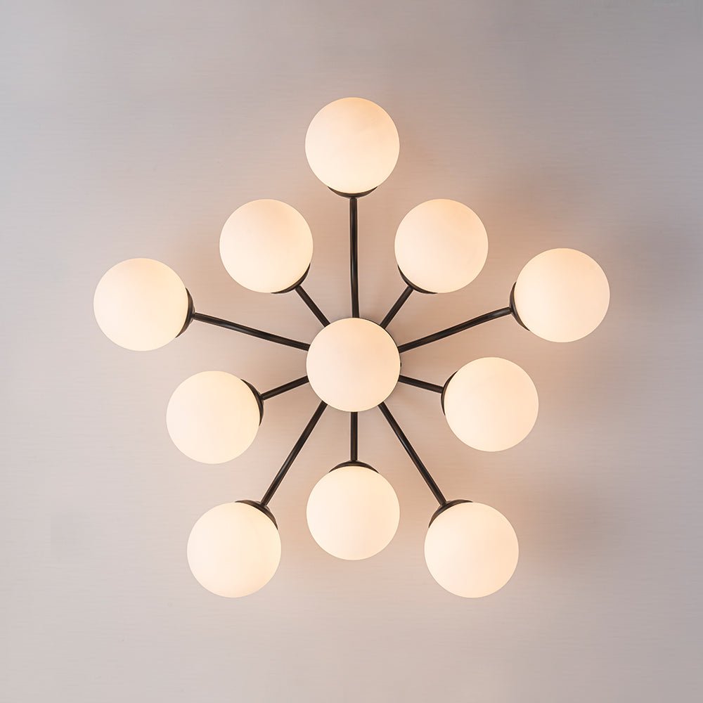 Lustre Boule Verre Opale Sputnik Semi-Encastré pour Salon