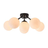 Lustre semi-encastré noir à boules en verre opale, rosace ronde
