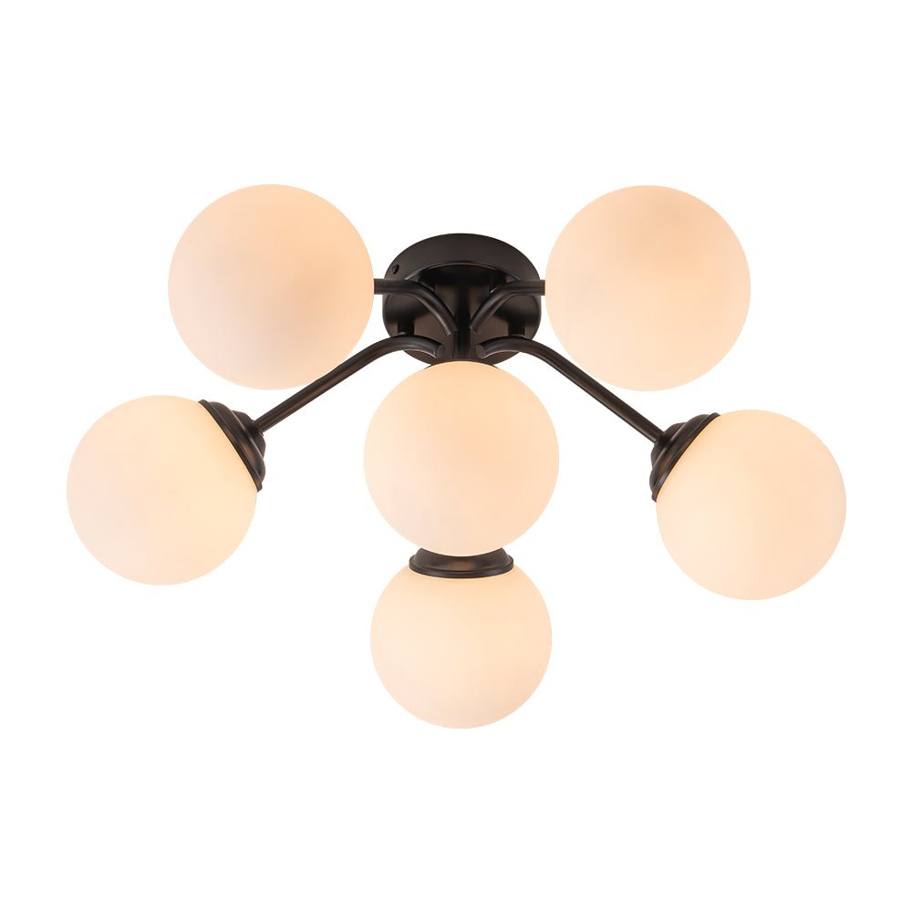 Lustre Boule Verre Opale Sputnik Semi-Encastré pour Salon