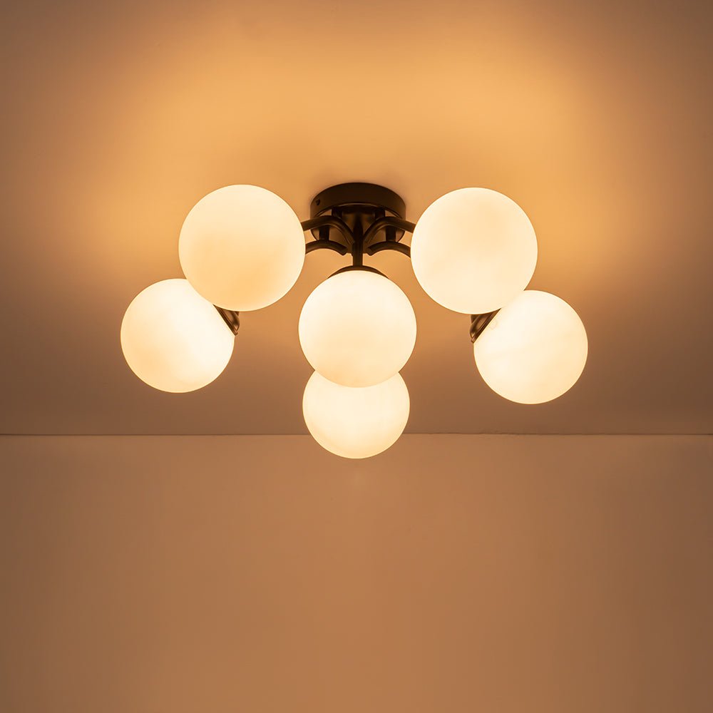 Lustre Boule Verre Opale Sputnik Semi-Encastré pour Salon