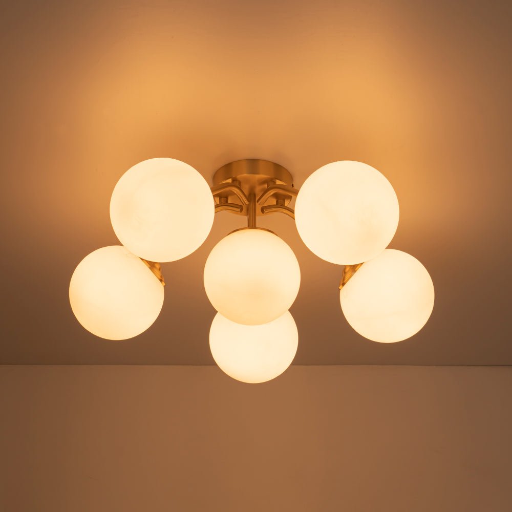 Lustre Boule Verre Opale Sputnik Semi-Encastré pour Salon