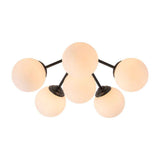 Lustre semi-encastré noir à boules en verre opale, bras rayonnants