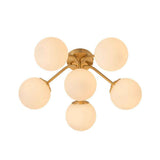 Lustre semi-encastré doré à boules en verre opale, bras rayonnants