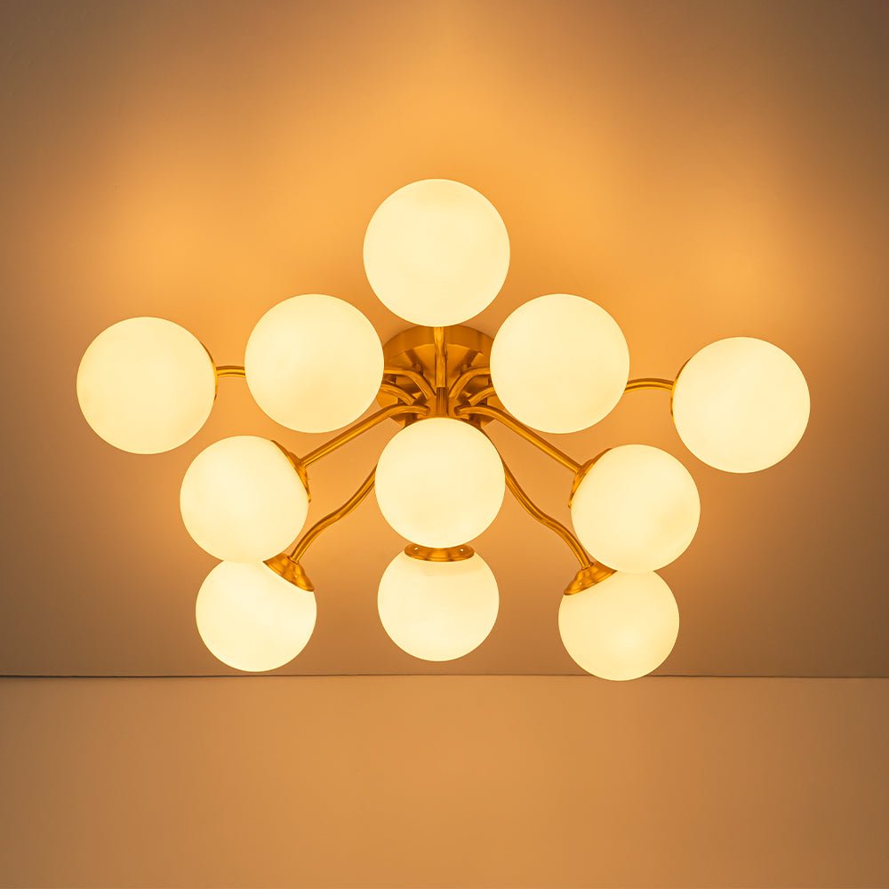 Lustre Boule Verre Opale Sputnik Semi-Encastré pour Salon