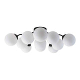 Lustre sputnik semi-encastré en verre opale, structure noire et globes ronds blancs