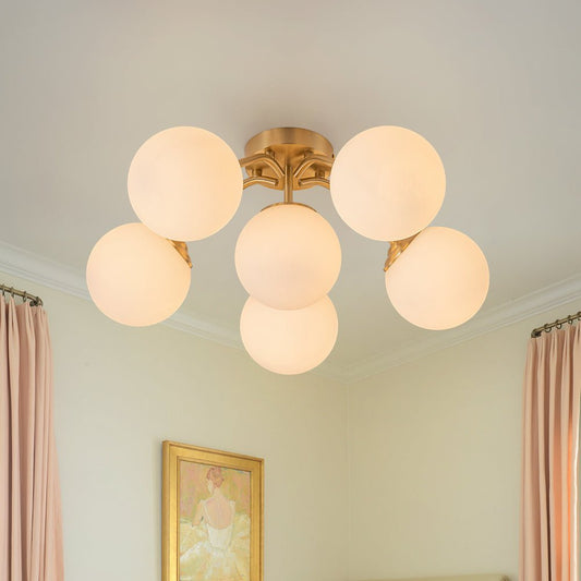 Lustre Boule Verre Opale Sputnik Semi-Encastré pour Salon