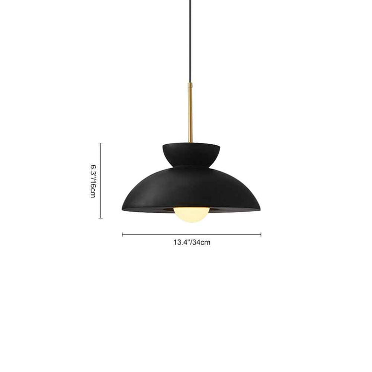 Suspension dôme noire en résine/céramique avec abat-jour incurvé et diffuseur central