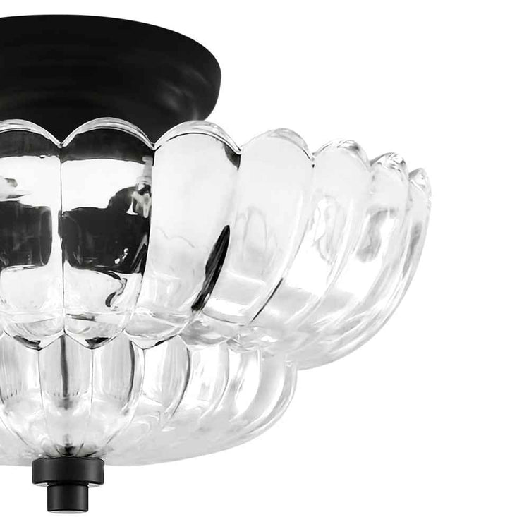 Plafonnier semi-encastré à verre festonné, noir, coupelles ondulées en verre
