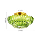 Plafonnier en verre vert festonné, dimensions 11,8×30 cm et 5,2×13,2 cm