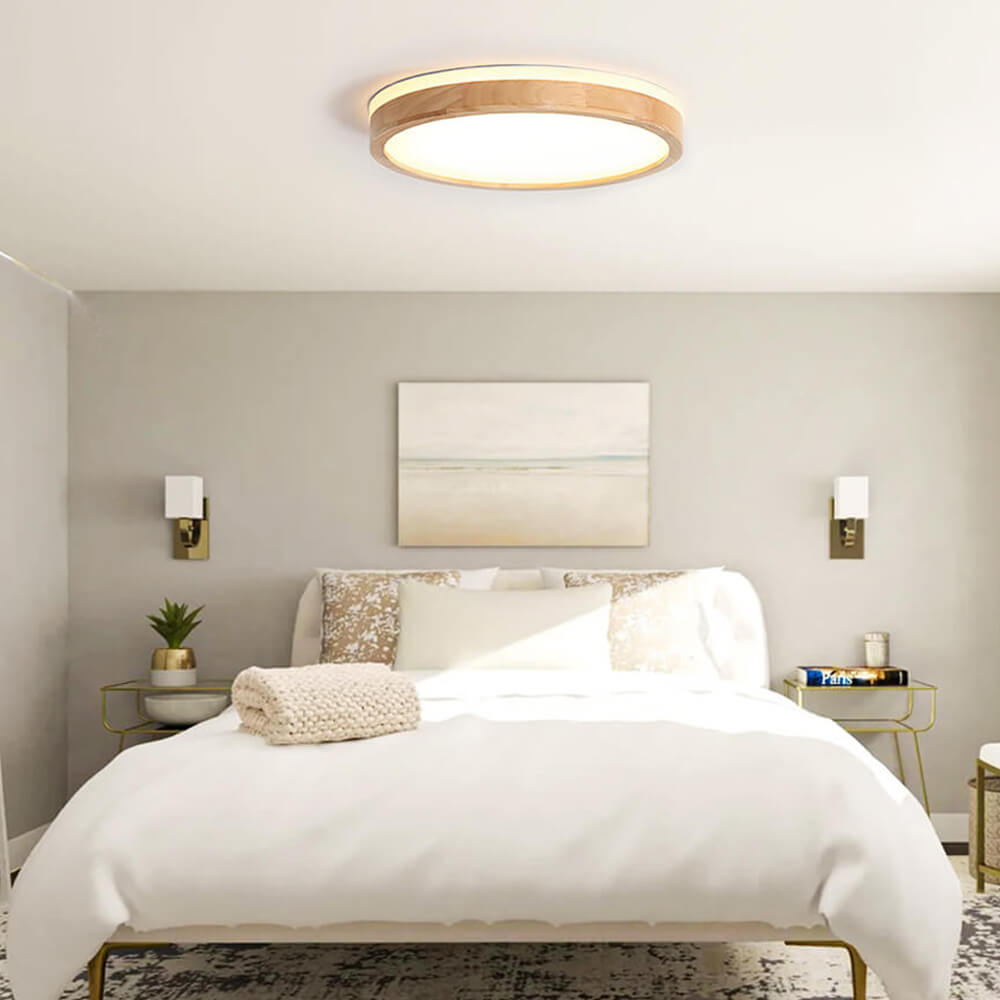 Plafonnier LED Bois Dimmable Scandinave pour Cuisine