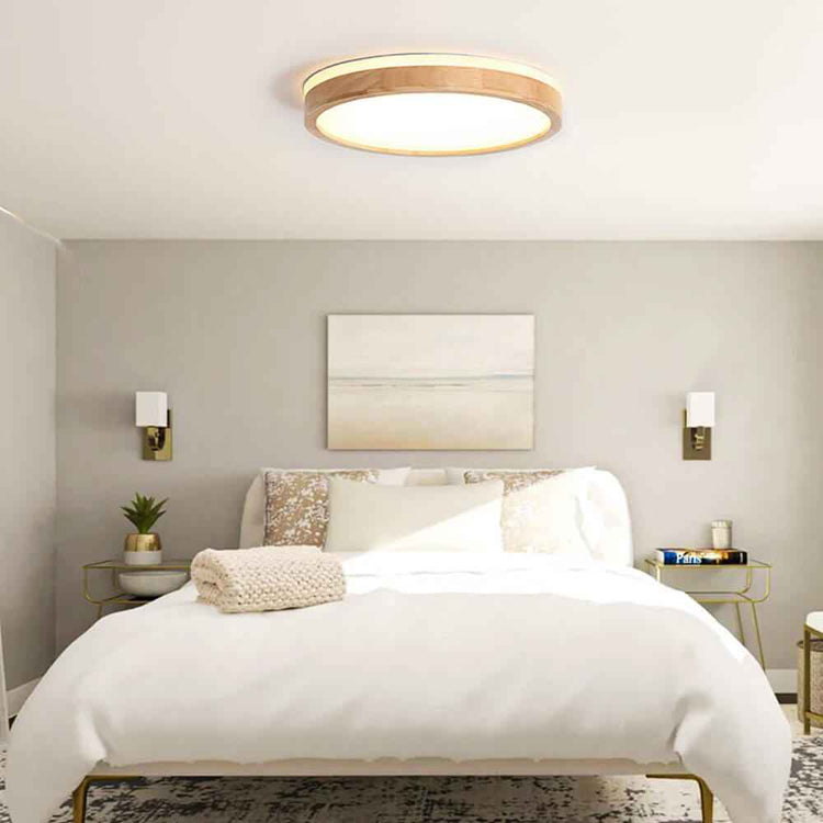 Plafonnier LED Bois Dimmable Scandinave pour Cuisine