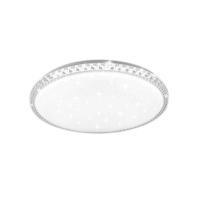 Plafonnier rond en verre cristal, bord argenté, diffuseur lumineux blanc