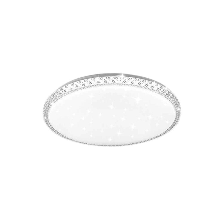 Plafonnier rond en verre cristal, bord argenté, diffuseur lumineux blanc