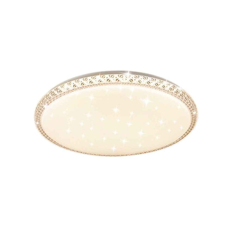 Plafonnier ovale en verre opalin blanc, bord décoratif ajouré doré, effet scintillant