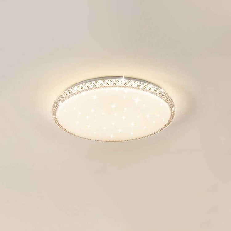 Plafonnier rond en verre cristal avec bord décoratif, lumière blanche chaude