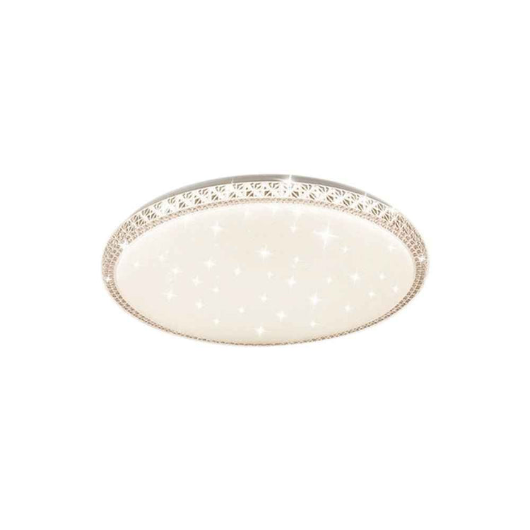 Plafonnier rond en verre cristal, bord doré, diffuseur lumineux blanc cassé
