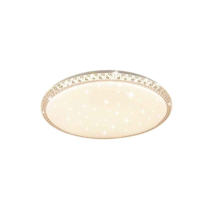 Plafonnier rond en verre cristal, bord doré, diffuseur lumineux blanc cassé