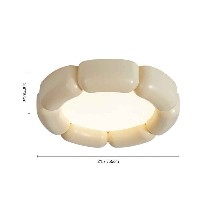 Plafonnier LED en céramique beige, forme annulaire, dimensions indiquées