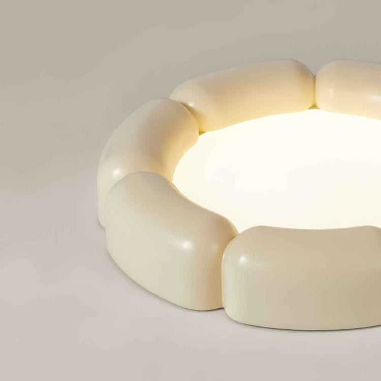 Plafonnier LED en céramique, abat-jour beige crème, diffuseur annulaire lumineux