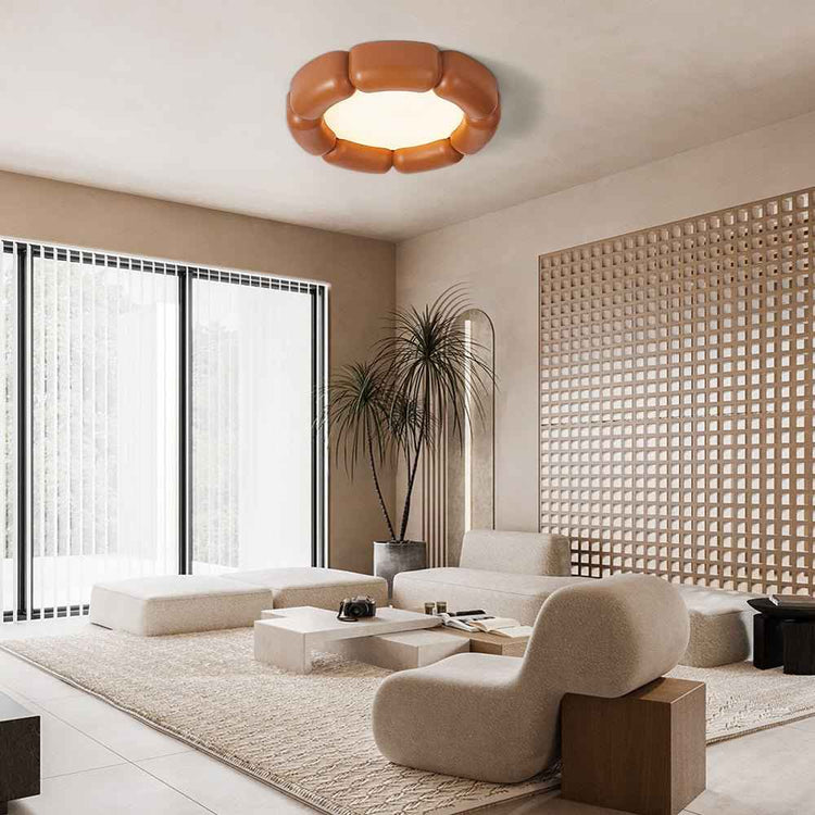 Plafonnier LED en céramique, finition orange, anneau de modules arrondis