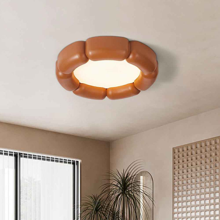 Plafonnier LED en céramique, finition orange, diffuseur circulaire éclairé