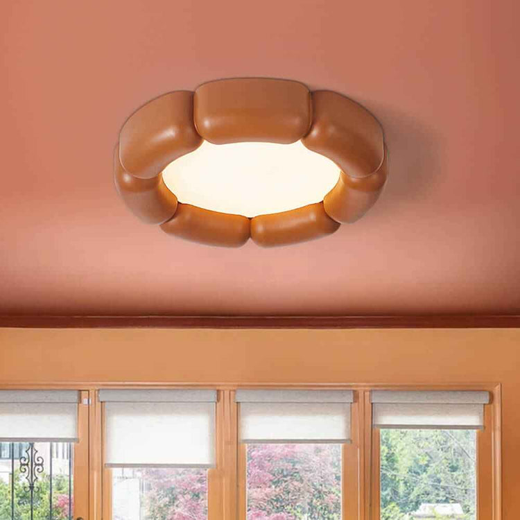 Plafonnier LED en céramique, finition orange, anneau de modules arrondis