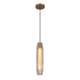 Suspension en cristal cylindrique avec abat-jour transparent et monture laiton.