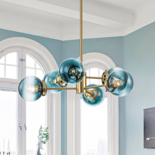 Lustre Salon Boule en Verre Bleu 78 cm