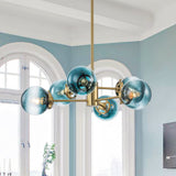 Lustre Salon Boule en Verre Bleu 78 cm