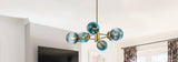 Lustre Salon Boule en Verre Bleu 78 cm