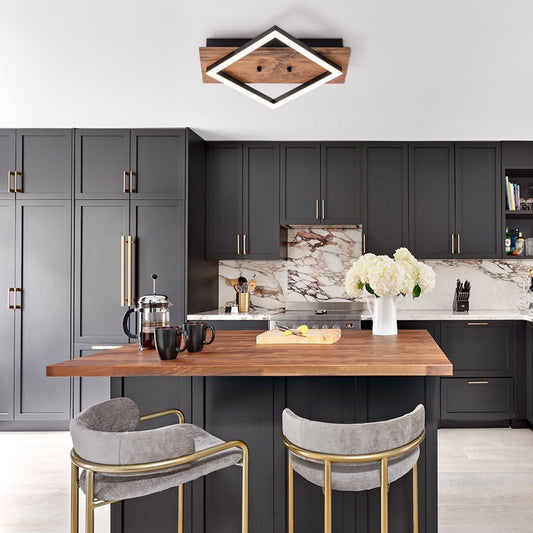 Plafonnier Couloir Carré en Bois
