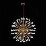 Lustre soleil en laiton, tiges rayonnantes et petits éléments blancs pissenlit