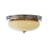 Plafonnier LED rond en verre beige, anneau chromé et patère centrale