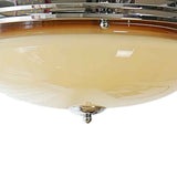 Plafonnier LED rond : verre beige et cercle chromé, gros plan