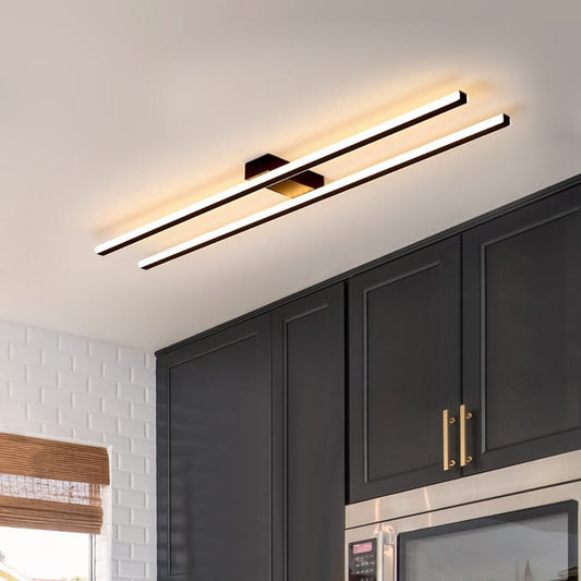 Plafonnier LED Deux Bandes Noir pour Salle de Bain