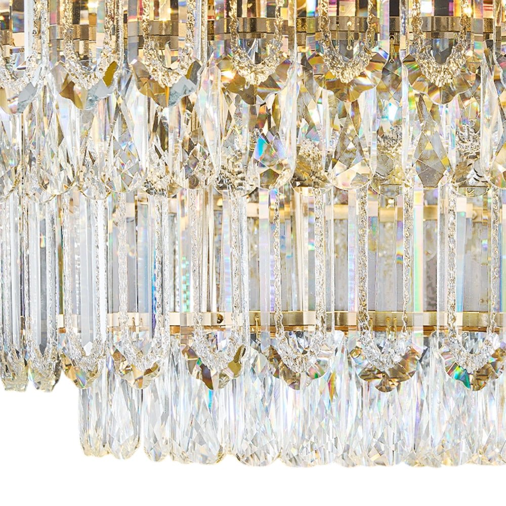 Plafonnier Deux Niveaux Cristal Verre Lustre Goutte de Pluie pour Salon