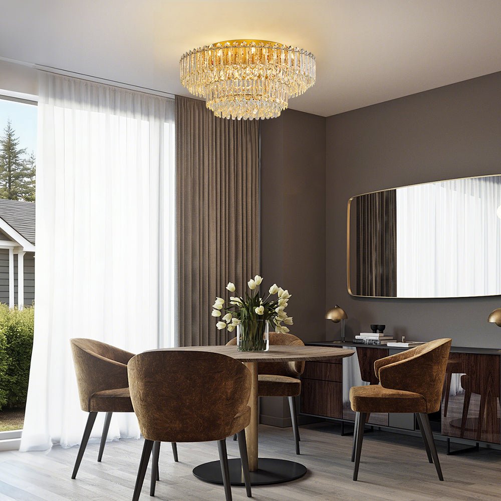 Plafonnier Deux Niveaux Cristal Verre Lustre Goutte de Pluie pour Salon