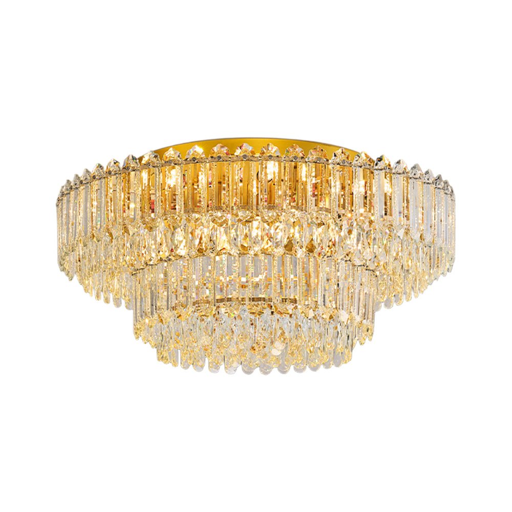 Plafonnier Deux Niveaux Cristal Verre Lustre Goutte de Pluie pour Salon