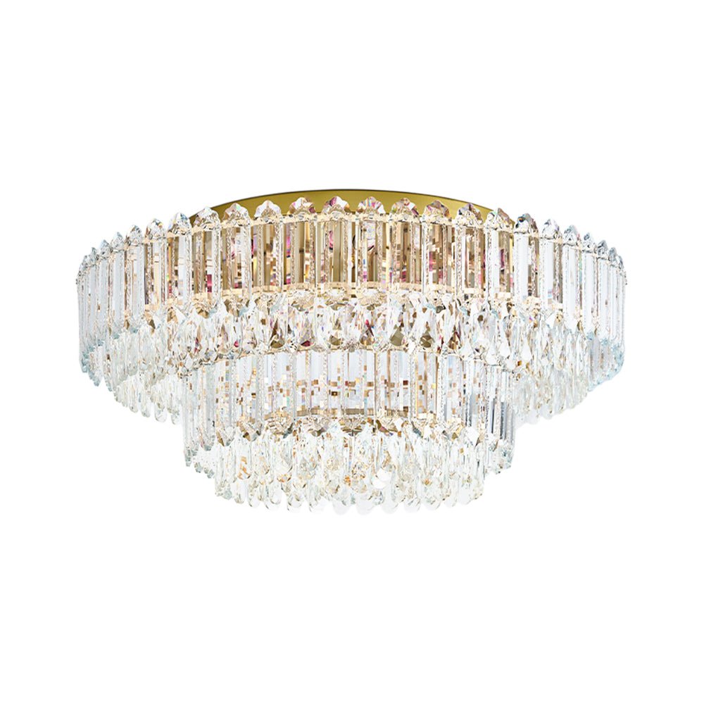 Plafonnier Deux Niveaux Cristal Verre Lustre Goutte de Pluie pour Salon