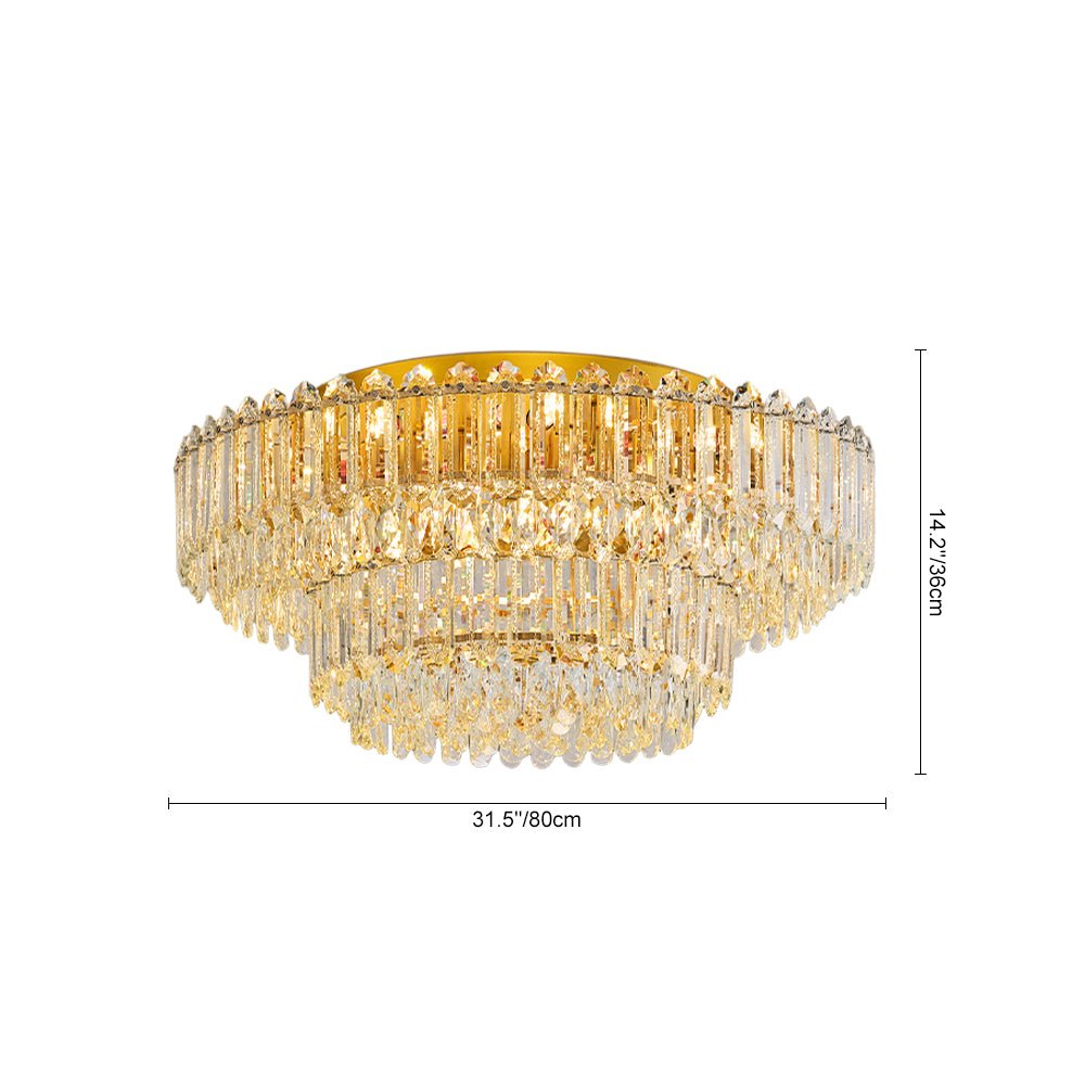 Plafonnier Deux Niveaux Cristal Verre Lustre Goutte de Pluie pour Salon