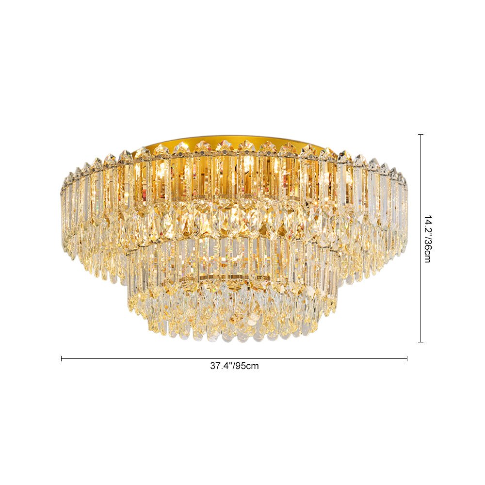 Plafonnier Deux Niveaux Cristal Verre Lustre Goutte de Pluie pour Salon