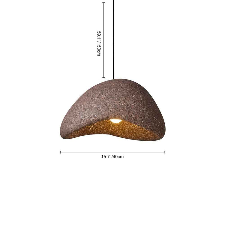 Suspension luminaire brune mouchetée, vue avec dimensions et intérieur doré